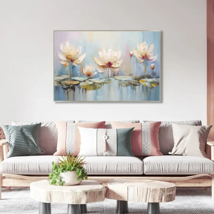 Yağlı Boya Dokulu Tablo Soyut Modern Çiçekler Gümüş Çerçeveli - Görsel 1