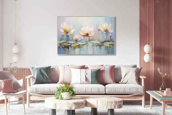 Yağlı Boya Dokulu Tablo Soyut Modern Çiçekler Gümüş Çerçeveli - Görsel 2