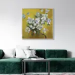 Yağlı Boya Dokulu Tablo Dalda Modern Bahar Çiçekleri Gümüş Çerçeveli