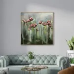 Yağlı Boya Dokulu Tablo Soyut Çiçekler Altın Çerçeveli