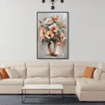 Yağlı Boya Dokulu Tablo Vazoda Çiçekler Siyah Çerçeveli