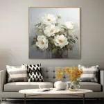 Yağlı Boya Dokulu Tablo Vazoda Soyut Çiçekler Altın Çerçeveli