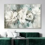 Yağlı Boya Dokulu Tablo Soyut Modern Çiçekler Gümüş Çerçeveli