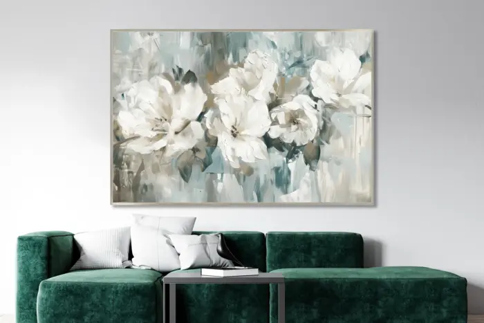 Yağlı Boya Dokulu Tablo Soyut Modern Çiçekler Gümüş Çerçeveli - Görsel 2