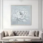 Yağlı Boya Dokulu Tablo Modern Tekli Beyaz Gül Gümüş Çerçeveli