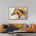 Yağlı Boya Dokulu Tablo Kahverengi At Siyah Çerçeveli