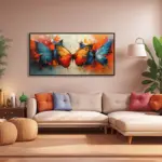 Yağlı Boya Dokulu Tablo Renkli Kelebekler Siyah Çerçeveli