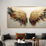 Yağlı Boya Dokulu Tablo Kanatlar Melek Kanadı Altın Çerçeveli