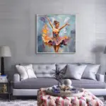 Yağlı Boya Dokulu Tablo Modern Renkli Balerin Siyah Çerçeveli