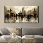 Yağlı Boya Dokulu Tablo Modern Soyut İnsanlar Siyah Çerçeveli