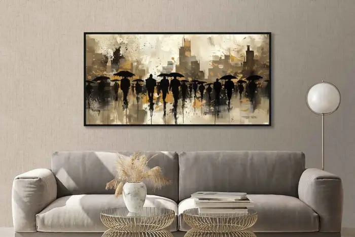 Yağlı Boya Dokulu Tablo Modern Soyut İnsanlar Siyah Çerçeveli - Görsel 2