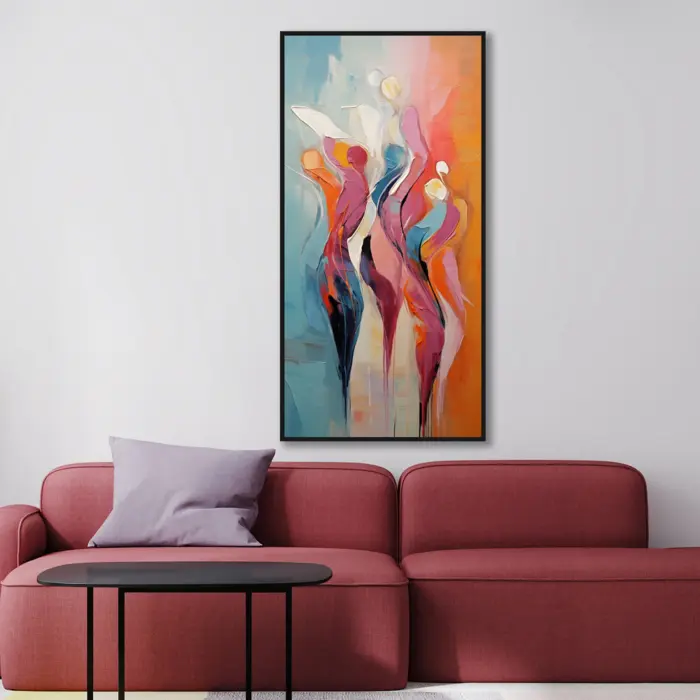 Yağlı Boya Dokulu Tablo Soyut Modern Kadınlar Siyah Çerçeveli - Görsel 1