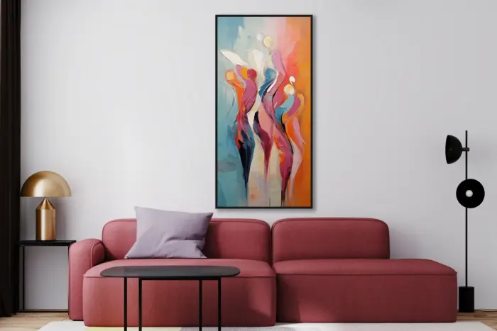 Yağlı Boya Dokulu Tablo Soyut Modern Kadınlar Siyah Çerçeveli - Görsel 2