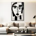 Yağlı Boya Dokulu Tablo Kübist Siyah Beyaz Kadın Portre Siyah Çerçeveli