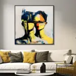 Yağlı Boya Dokulu Tablo Soyut Çift Portre Siyah Çerçeveli