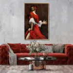 Yağlı Boya Dokulu Tablo Kırmızı Elbiseli İspanyol Dansçı Kadın Altın Çerçeveli