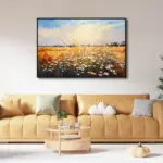 Yağlı Boya Dokulu Tablo Papatya Tarlası Siyah Çerçeveli