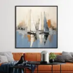 Yağlı Boya Dokulu Tablo Modern Yelkenliler Siyah Çerçeveli