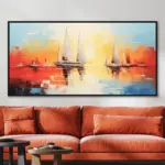 Yağlı Boya Dokulu Tablo Modern Gulet ve Yelkenliler Siyah Çerçeveli