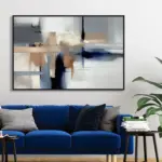 Yağlı Boya Dokulu Tablo Gri Bej Lacivert Soyut Siyah Çerçeveli