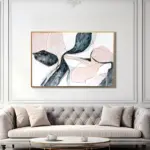 Yağlı Boya Dokulu Tablo Beyaz Pembe Siyah Soyut Altın Çerçeveli