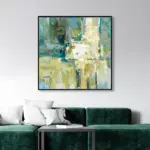 Yağlı Boya Dokulu Tablo Yeşil Bej Soyut Siyah Çerçeveli