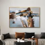 Yağlı Boya Dokulu Tablo Kahverengi Gold Soyut Altın Çerçeveli