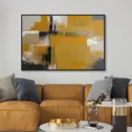 Yağlı Boya Dokulu Tablo Kahve Siyah Soyut Siyah Çerçeveli