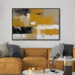 Yağlı Boya Dokulu Tablo Kahve Siyah Soyut Siyah Çerçeveli