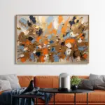 Yağlı Boya Dokulu Tablo Soyut Renkli Çiçekler Altın Çerçeveli