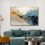 Yağlı Boya Dokulu Tablo Renkli Soyut Altın Çerçeveli