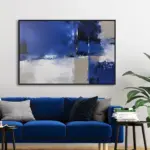 Yağlı Boya Dokulu Tablo Lacivert Siyah Gri Soyut Siyah Çerçeveli