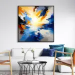 Yağlı Boya Dokulu Tablo Renkli Soyut Manzara Siyah Çerçeveli