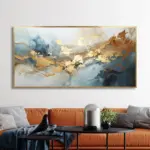 Yağlı Boya Dokulu Tablo Kahve Altın Gold Soyut Altın Çerçeveli