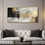 Yağlı Boya Dokulu Tablo Siyah Altın Gold Soyut Altın Çerçeveli