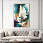 Yağlı Boya Dokulu Tablo Soyut Manzara Altın Çerçeveli