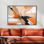 Yağlı Boya Dokulu Tablo Kahve Bej Siyah Soyut Siyah Çerçeveli