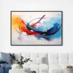 Yağlı Boya Dokulu Tablo Kırmızı Beyaz Mavi Soyut Siyah Çerçeveli