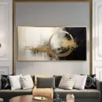 Yağlı Boya Dokulu Tablo Siyah Altın Gold Soyut Altın Çerçeveli