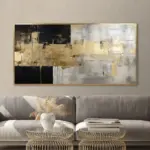 Yağlı Boya Dokulu Tablo Siyah Altın Gold Soyut Altın Çerçeveli