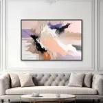 Yağlı Boya Dokulu Tablo Lila Bey Soyut Siyah Çerçeveli