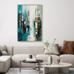 Yağlı Boya Dokulu Tablo Yeşil Siyah Beyaz Soyut Altın Çerçeveli