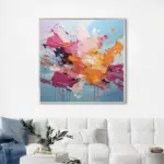 Yağlı Boya Dokulu Tablo Renkli Boyalar Soyut Gümüş Çerçeveli