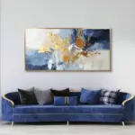 Yağlı Boya Dokulu Tablo Lacivert Altın Gold Soyut Altın Çerçeveli