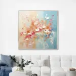 Yağlı Boya Dokulu Tablo Soyut Çiçekler Gümüş Çerçeveli