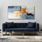 Yağlı Boya Dokulu Tablo Mavi Altın Gold Soyut Altın Çerçeveli