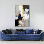 Yağlı Boya Dokulu Tablo Kahve Siyah Altın Soyut Altın Çerçeveli