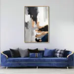 Yağlı Boya Dokulu Tablo Kahve Siyah Altın Soyut Altın Çerçeveli