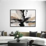 Yağlı Boya Dokulu Tablo Kahve Siyah Bej Soyut Siyah Çerçeveli