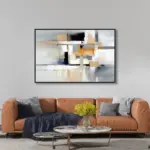 Yağlı Boya Dokulu Tablo Siyah Bej Gri Soyut Siyah Çerçeveli